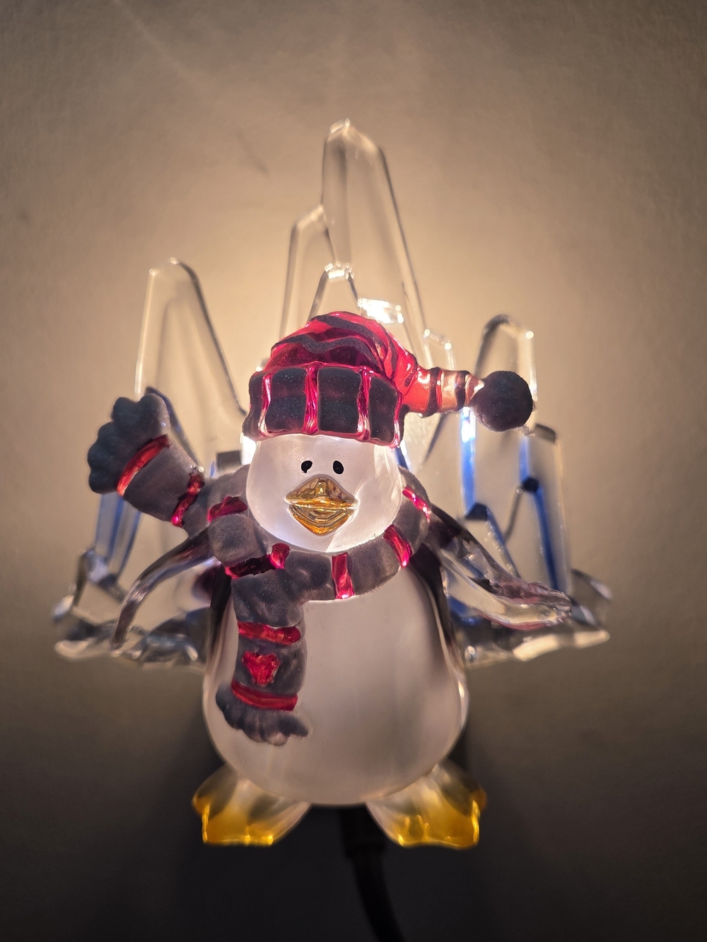 Festive Crystal Penguin Accent Light in Red and Gray